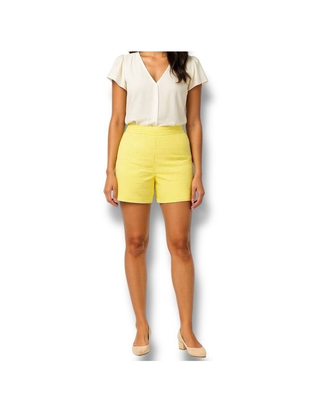 NWT Nanette Lepore Yellow White Gingham Dress Shorts - Size Large